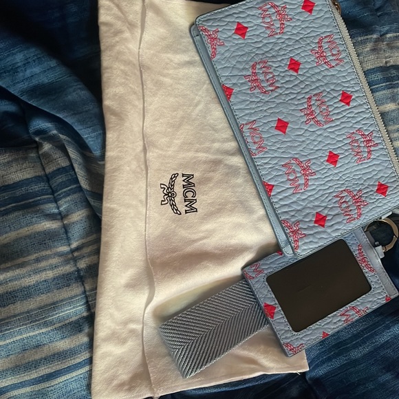 Brand new baby blue and red Mcm wristlet with id & credit card holder - Picture 4 of 4